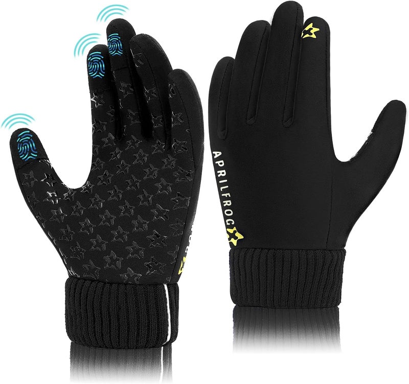 Aprilfrog Winter Kids Warm Sports Gloves: Cold Weather Water Resistant Touchscreen Fleece Soft Lining Children Mittens for Boys Girls 6-14 Years - Image 1
